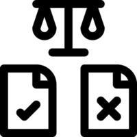 A black and white icon of a scale and a document vector