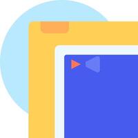 A blue and yellow computer screen with a blue arrow pointing to it vector