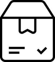 A black and white icon of a box with a check mark vector