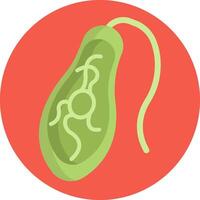 A green fruit with a stem on a red circle vector