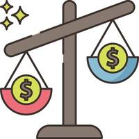 An illustration of a balance scale with dollar signs vector