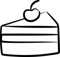 A black and white drawing of a slice of cake with a cherry on top vector