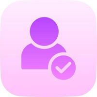 A purple icon with a person holding a check mark vector