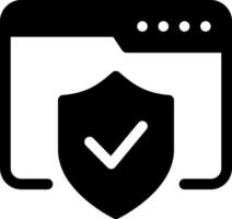 A black and white icon of a shield with a tick vector