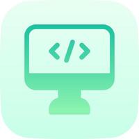 A green and white icon with a computer screen vector