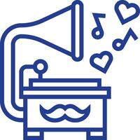 A blue line icon of a record player with a mustache vector