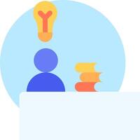 A person is sitting at a desk with a light bulb above it vector