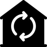 A black and white house with a circular arrow pointing to the right vector