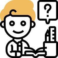 A boy is sitting at a desk with a question mark vector