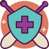 A shield with crossed swords and a cross on it vector