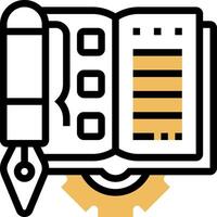 A pen and notebook icon with a clock vector
