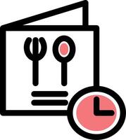 A clock and fork and spoon are next to a menu vector