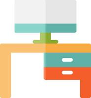 A flat icon of a desk with a computer on top vector