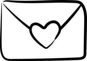 A black and white drawing of an envelope with a heart inside vector