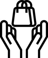 Hands holding a bag icon vector