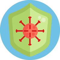 A shield with a red virus on it vector