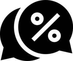 A black and white icon of a speech bubble with a percentage sign vector