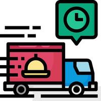 A truck with a clock and a food delivery icon vector