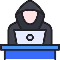 A person in a hoodie sitting at a desk with a laptop vector