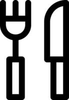 A black and white icon of a fork and knife vector