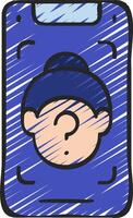 A blue and white image of a person with a question mark on their face vector