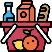 A basket full of groceries with a bottle of juice and a lemon vector