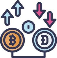 Bitcoin exchange icon with arrows pointing up vector