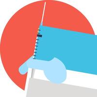 A person holding a needle and a syringe vector