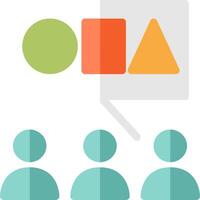 A group of people are standing around a white board with an arrow pointing to it vector