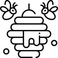 A bee and honeycomb are shown in a line drawing vector