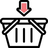 A basket with an arrow pointing down vector