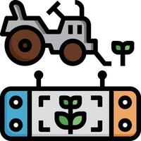 A tractor and a plant are shown in a flat design vector