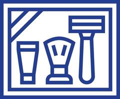 A blue and white logo with a razor and a toothbrush vector