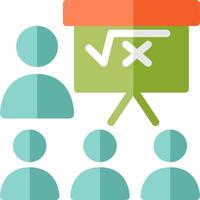 A group of people with a presentation board and a green arrow vector