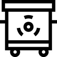 A black and white icon of a box on wheels vector