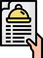 A hand holding a menu with a cloche on it vector