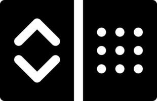A black and white icon of a button with a arrow pointing up vector