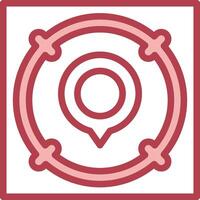 A red and white icon with a circle and a pin vector
