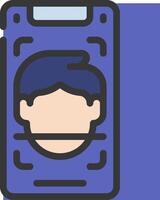 A person's face is shown on a phone screen vector