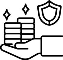 A hand holding stacks of money with a shield icon vector
