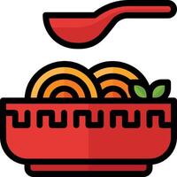 A bowl of noodles with a spoon and fork vector