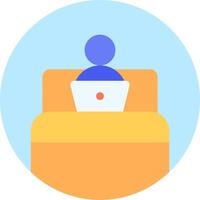A person sitting on a bed with a laptop vector