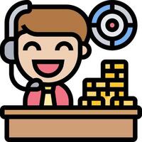 A cartoon man sitting at a desk with a target on his head vector