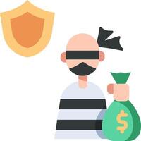 A man in a mask holding a bag of money and a shield vector