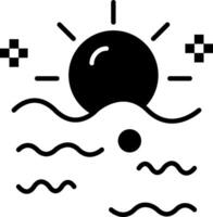 A black and white image of a sun and waves vector