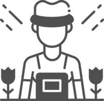 A man in a hat and overalls is standing in front of a flower pot vector