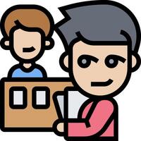 A man and woman are standing in front of a desk vector