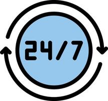 A blue circle with the word 24 7 in it vector