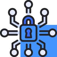 A blue and black icon with a lock and several people vector