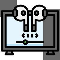 A computer with headphones on it vector